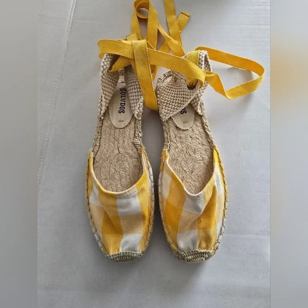 Soludos® Lauren Espadrille Sandals in Marigold Gingham Check Size 6